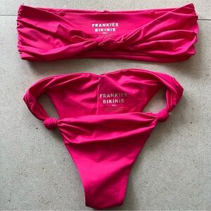 Frankies Bikinis Carrie KNOTTED Bandeau Hot Pink Bikini Set Sz. S Summer Beach
